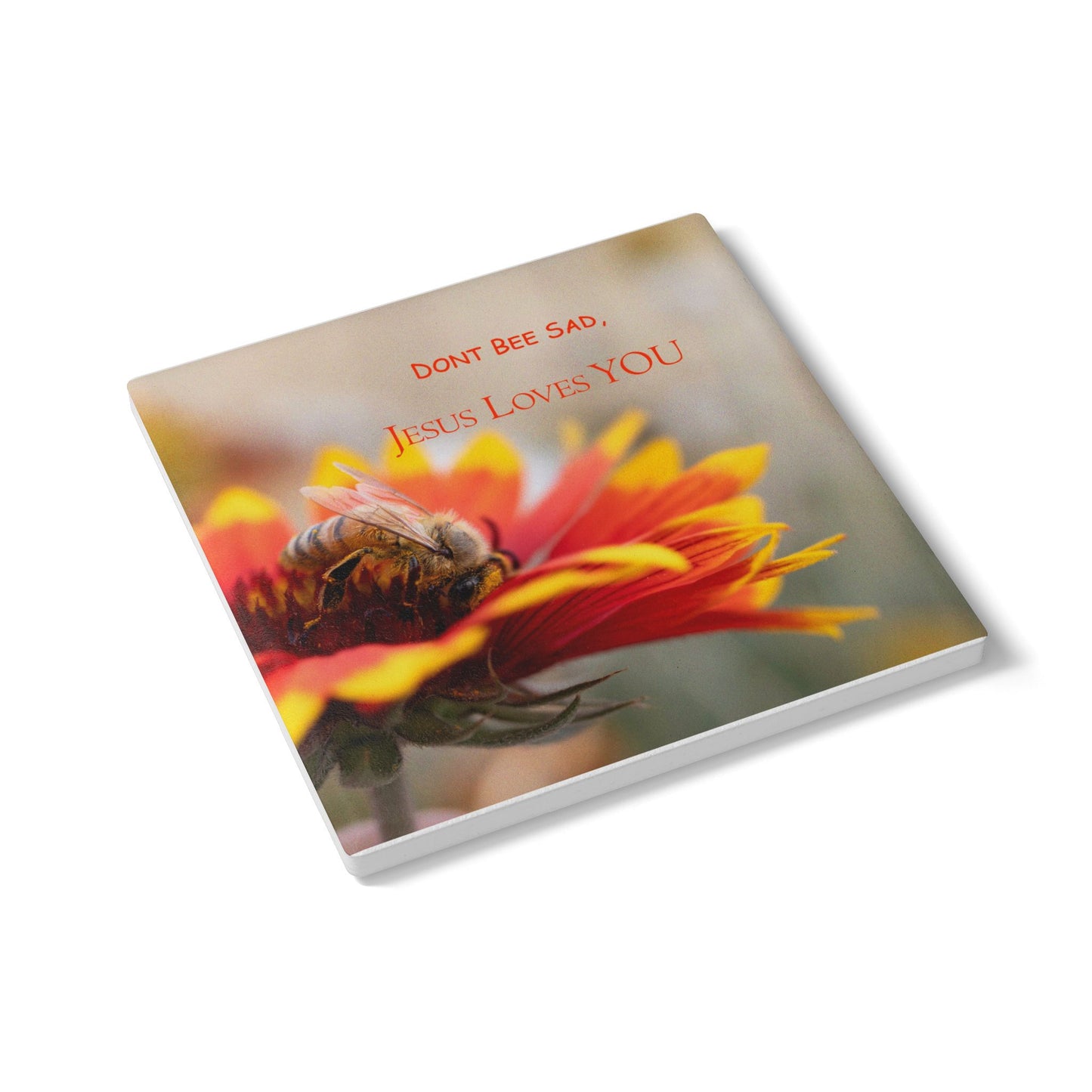 Ceramic Coaster — "Don't Bee Sad, Jesus Loves You" Floral Bee Inspirational Drink Mat