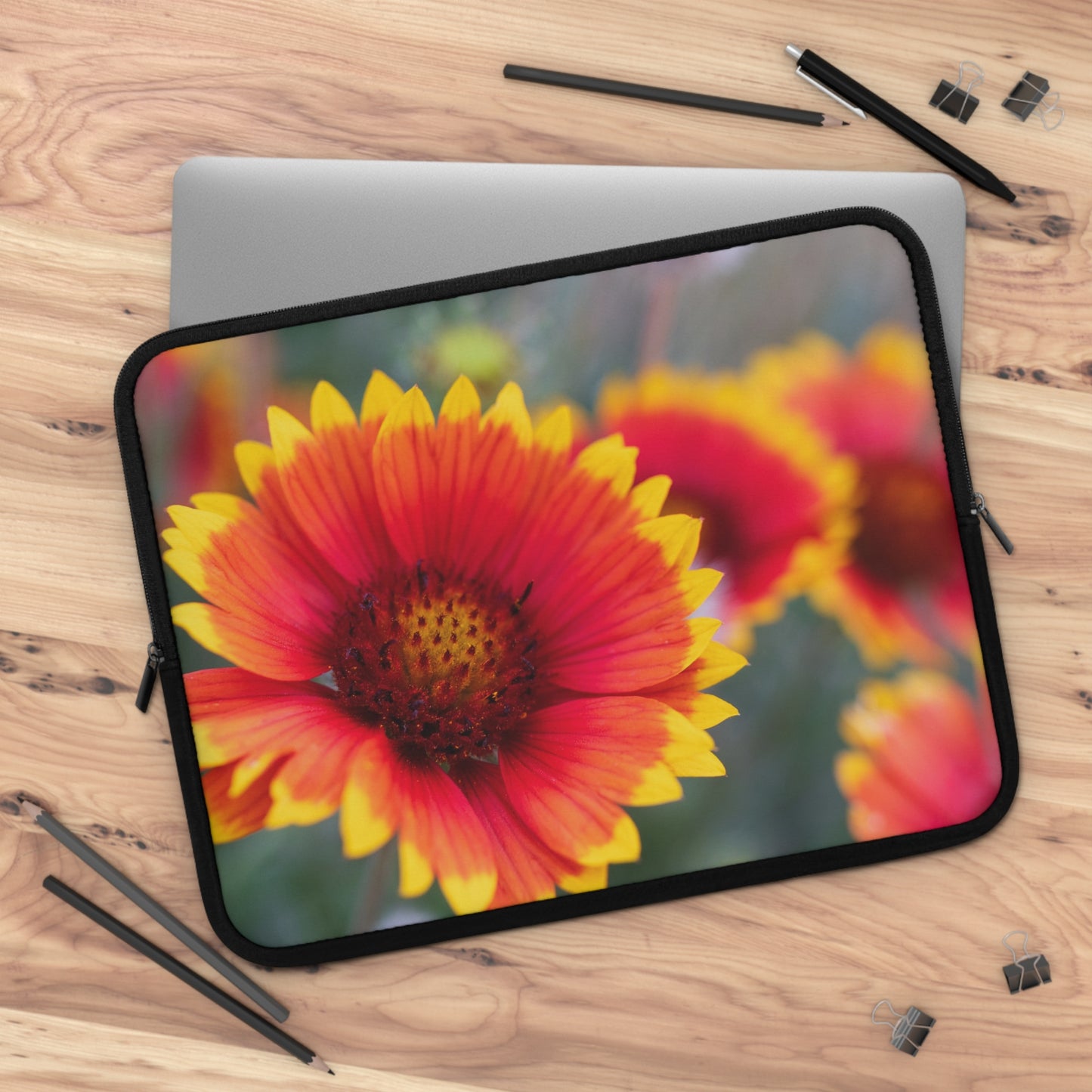 Floral Gaillardia Laptop Sleeve — Bright Red & Yellow Wildflower Protective Case
