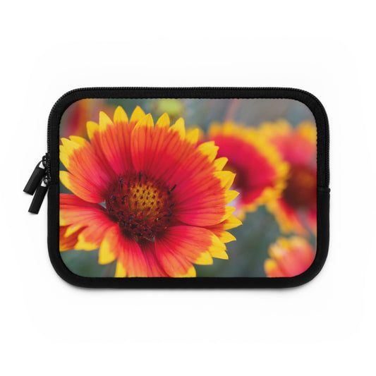Floral Gaillardia Laptop Sleeve — Bright Red & Yellow Wildflower Protective Case