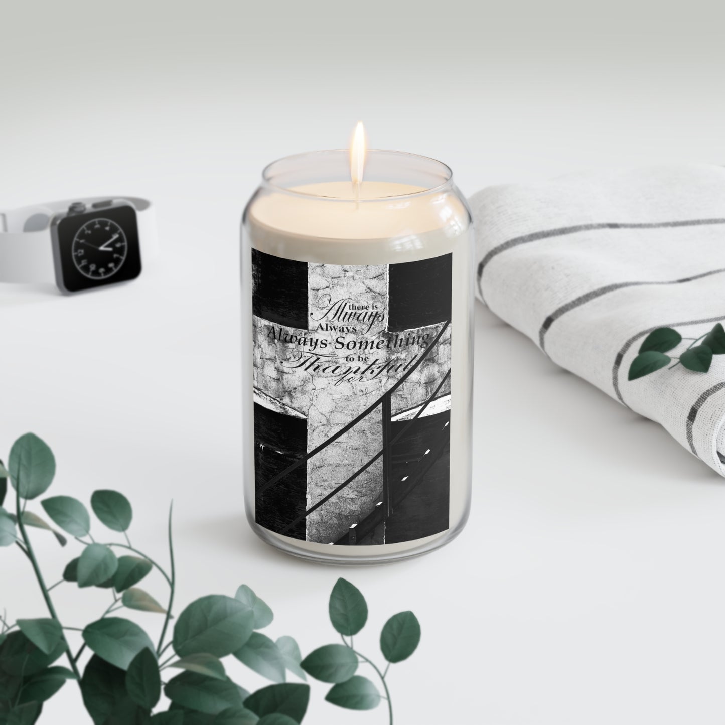 Inspirational Black & White Soy Candle — 'There Is Always Something To Be Thankful For', 13.75 oz