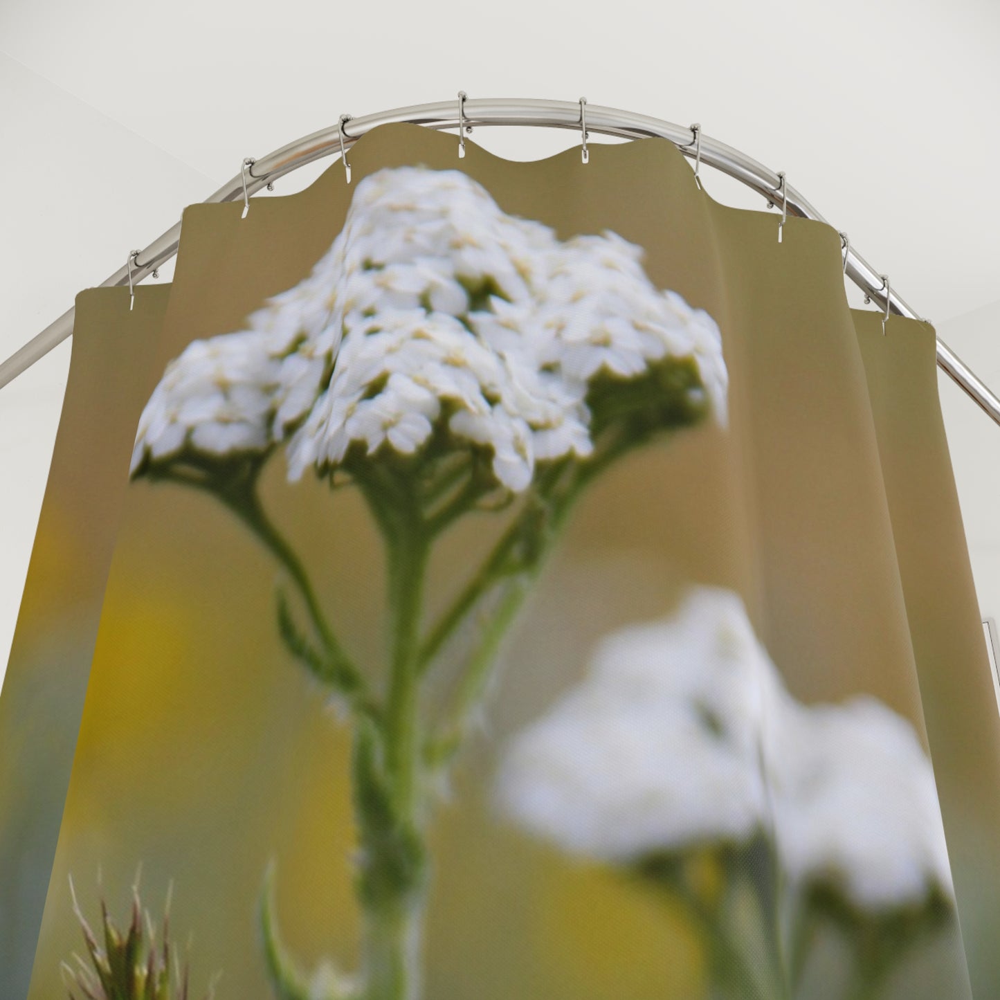 Shower Curtain — White Yarrow Floral Photo Print for Serene, Nature-Inspired Bathroom Décor