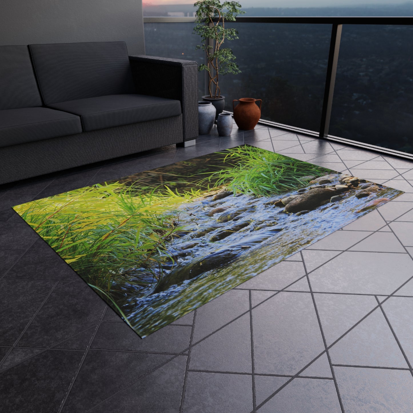 Outdoor Rug - Tranquil Stream Nature Print Patio Mat