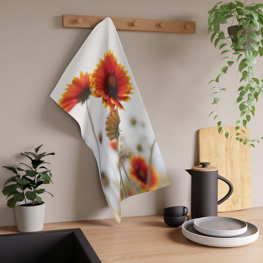 Sunflower Tea Towel — Bright Red Orange Kitchen Towel