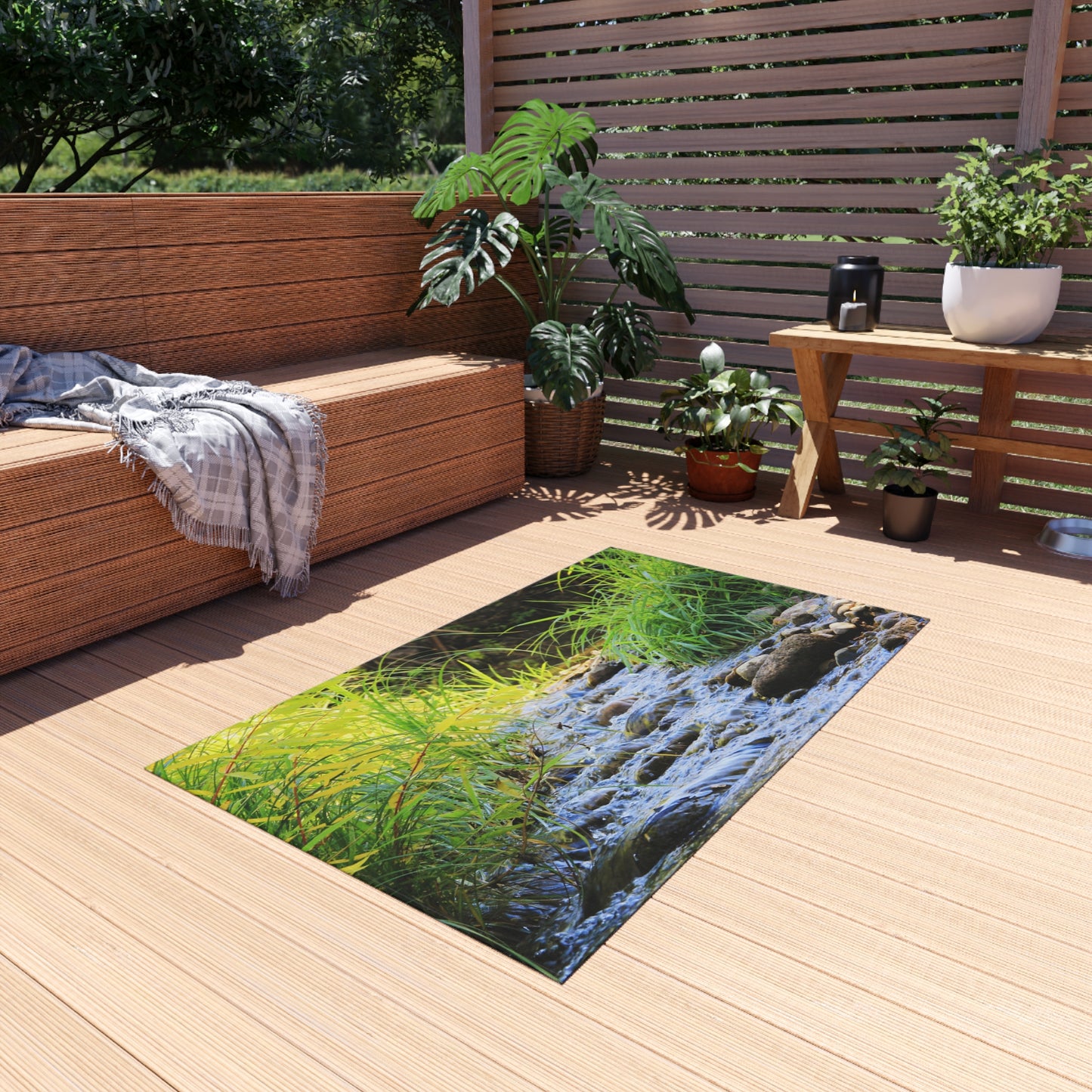 Outdoor Rug - Tranquil Stream Nature Print Patio Mat