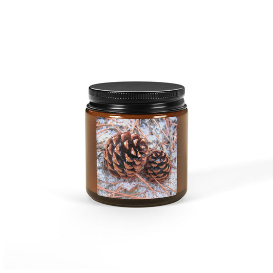 Pine & Frost ~ Scented Soy Candle — Amber Jar