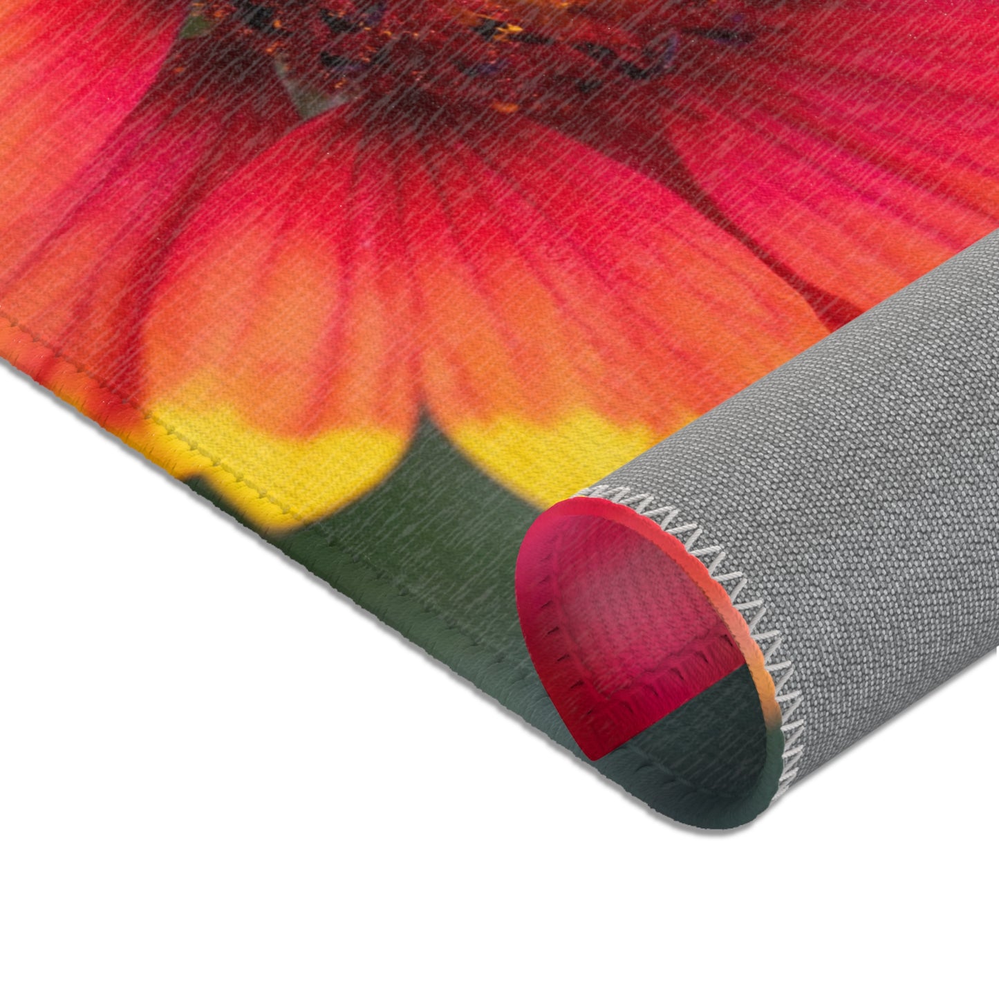 Floral Sunburst Area Rug — Vibrant Red & Yellow Gaillardia Accent Rug