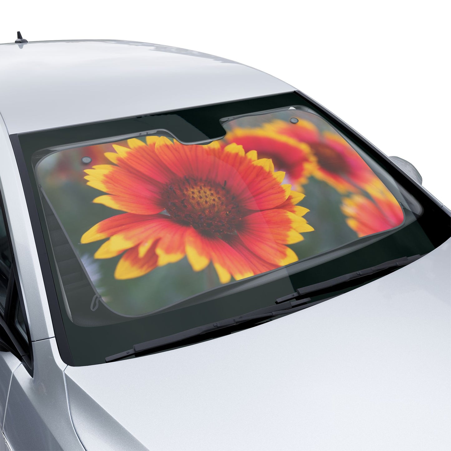Floral Sunshade – Vibrant Red & Yellow Blanketflower Car Sun Shade