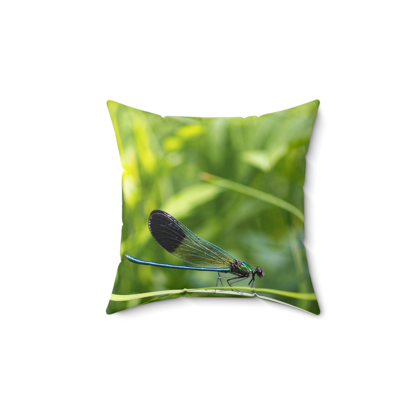 Dragonfly Nature Pillow - Green Meadow Botanical Throw Pillow
