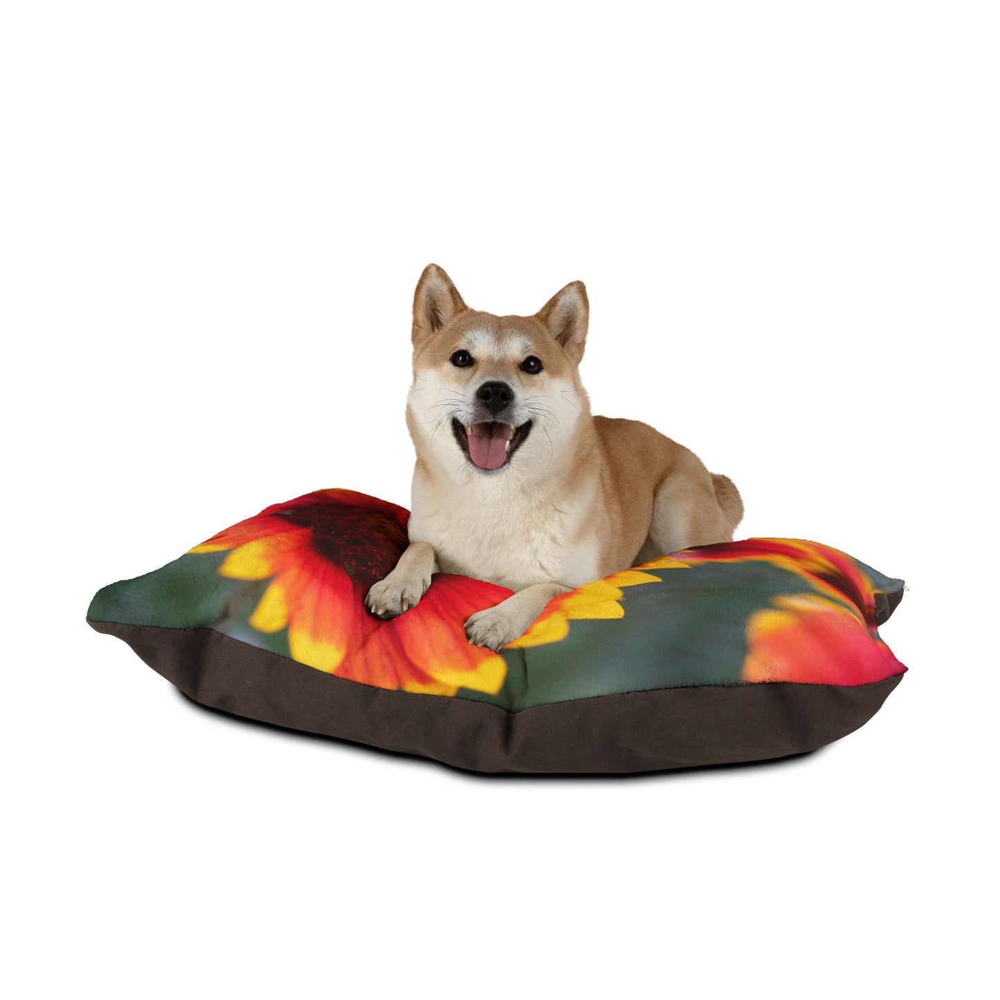 Floral Sunflower Pet Bed — Plush Red & Yellow Blanket for Dogs & Cats