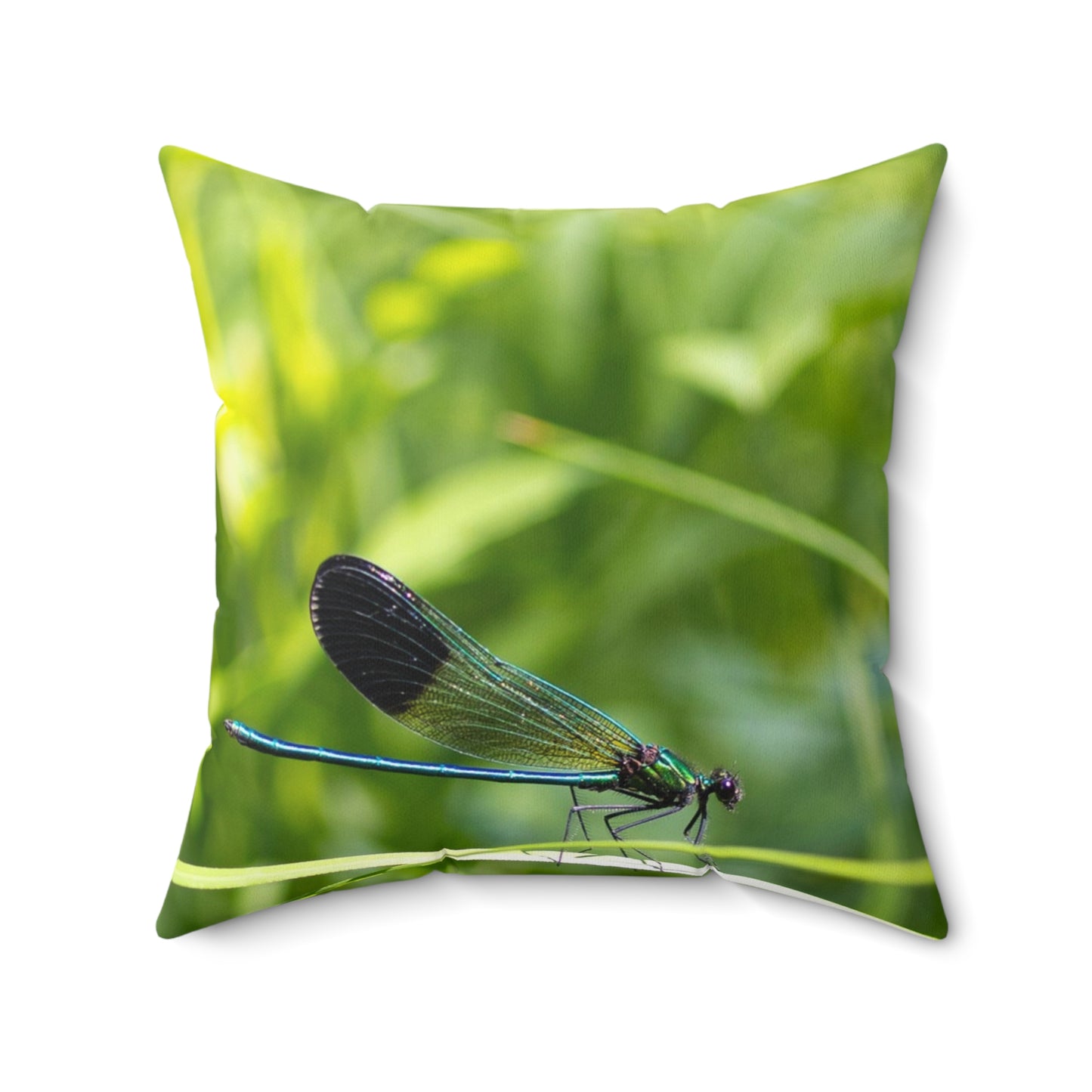 Dragonfly Nature Pillow - Green Meadow Botanical Throw Pillow