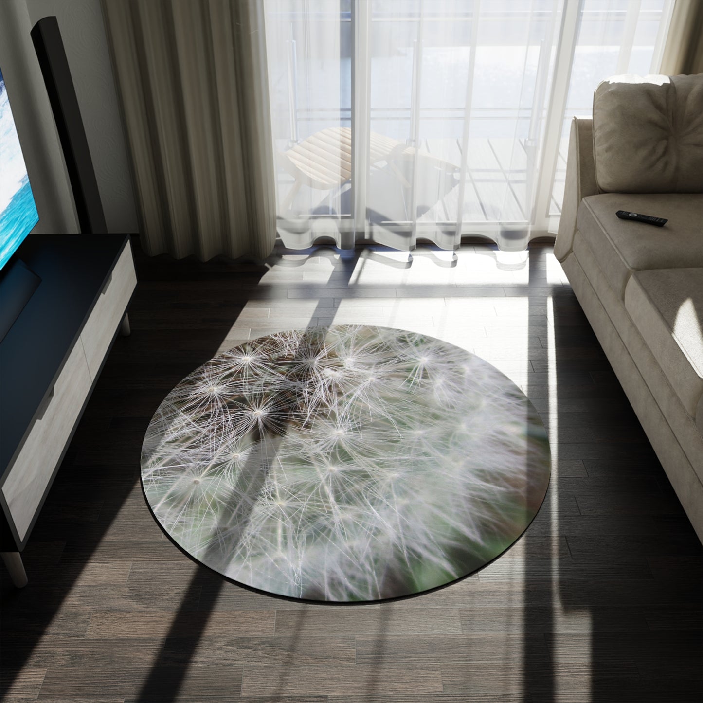 Dandelion Close-Up Round Rug — Soft Botanical Floor Mat