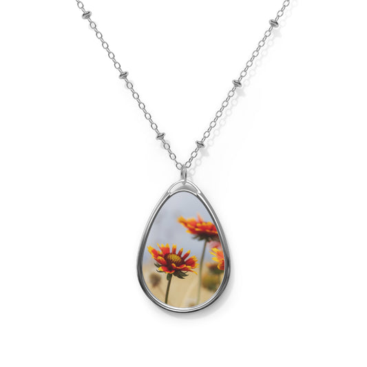 Floral Oval Pendant Necklace – Botanical Teardrop Photo Locket