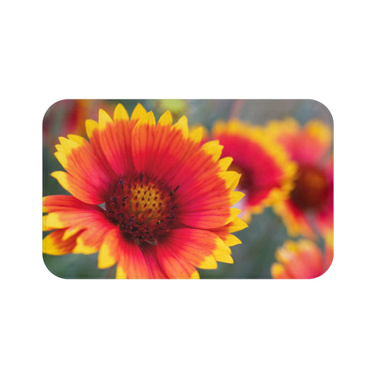 Floral Bath Mat — Vibrant Red & Yellow Gaillardia Sunflower Design