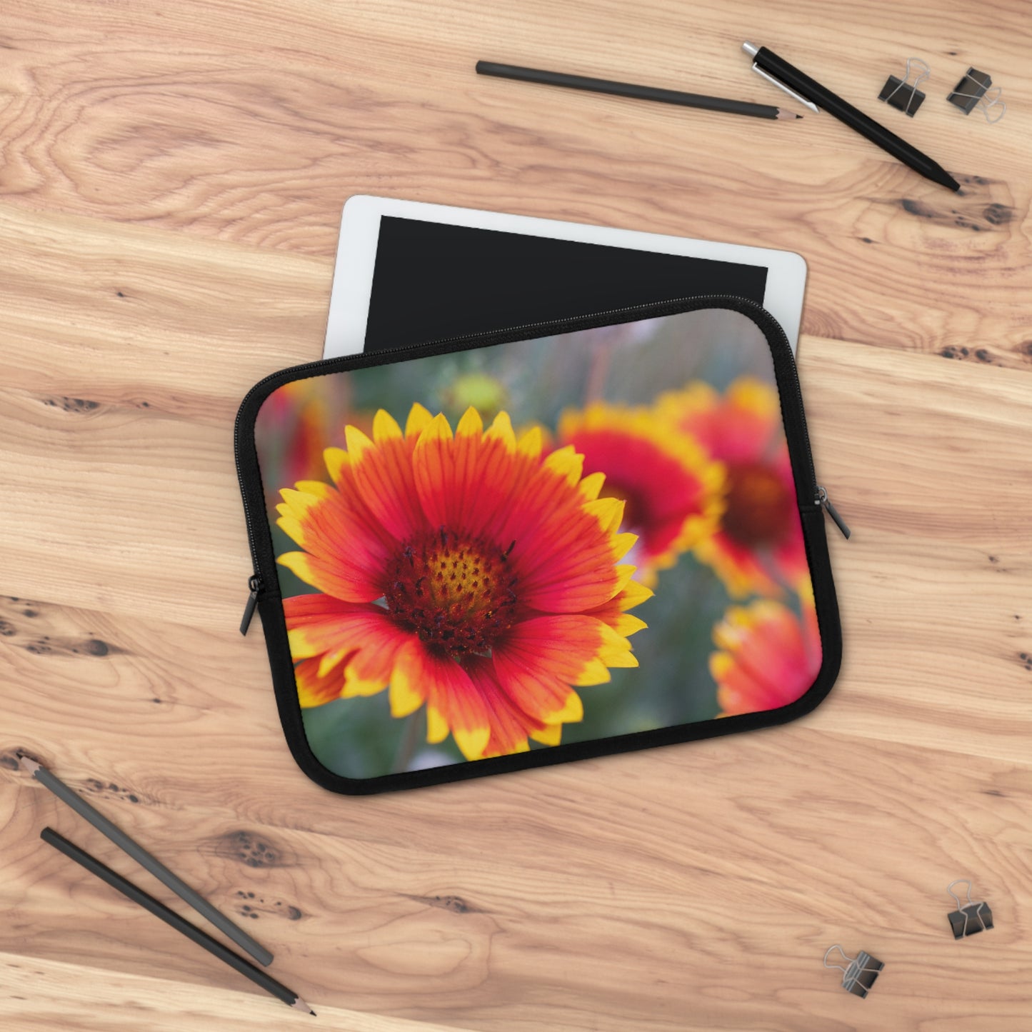 Floral Gaillardia Laptop Sleeve — Bright Red & Yellow Wildflower Protective Case