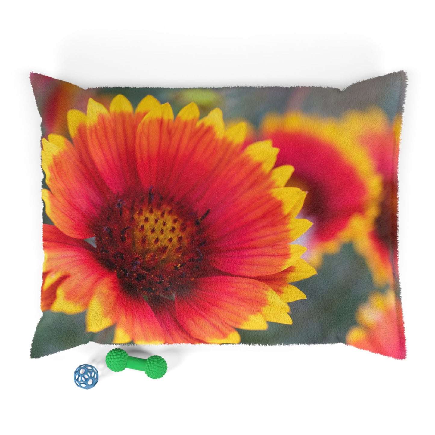 Floral Sunflower Pet Bed — Plush Red & Yellow Blanket for Dogs & Cats