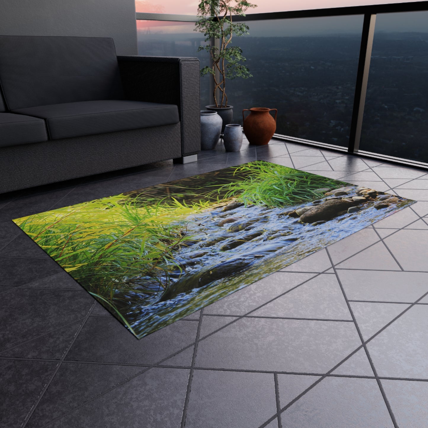 Outdoor Rug - Tranquil Stream Nature Print Patio Mat