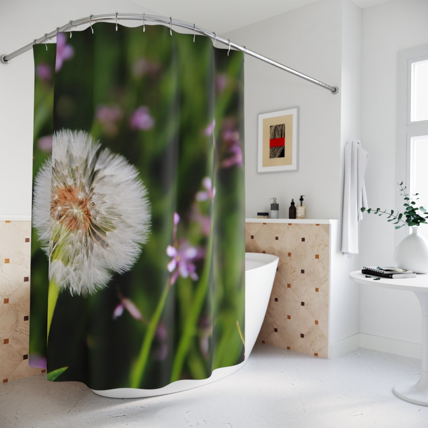 Dandelion Bloom Shower Curtain — Botanical Floral Bathroom Decor