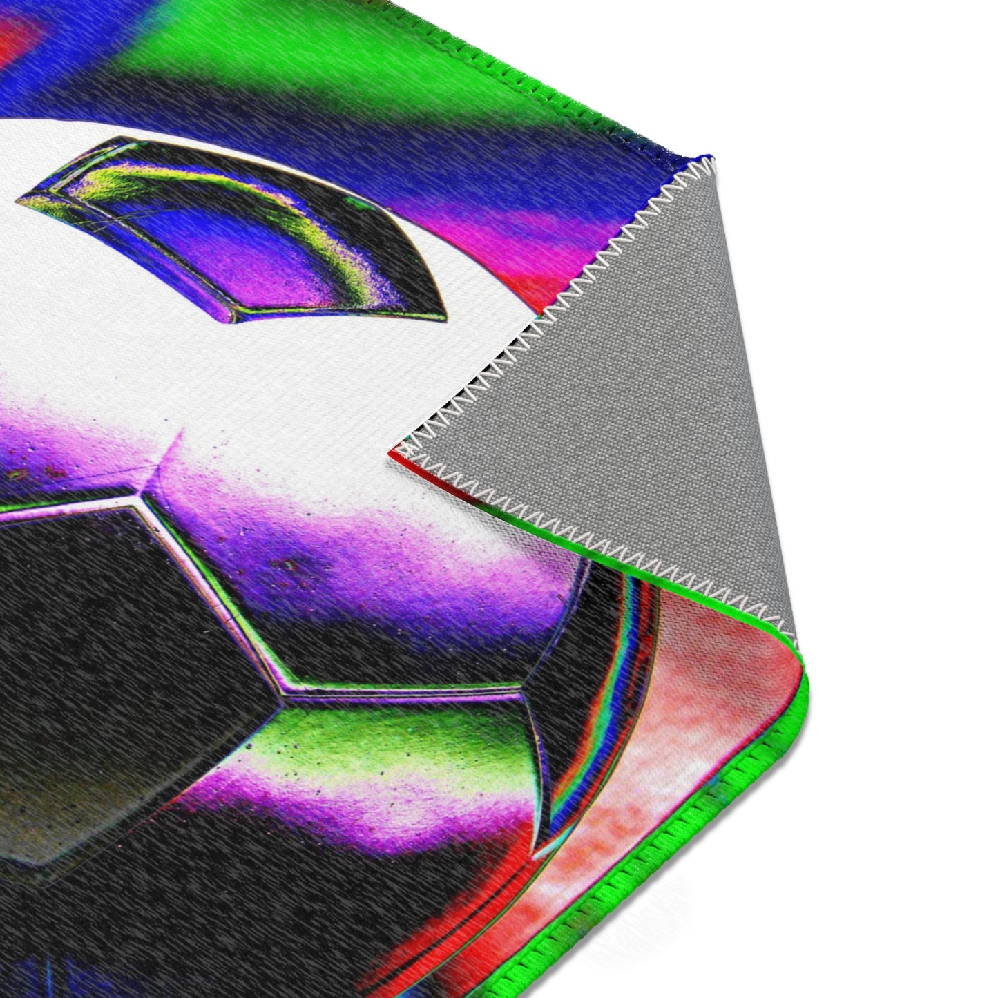 Neon Soccer Art Area Rug — Vibrant Psychedelic Football Decor
