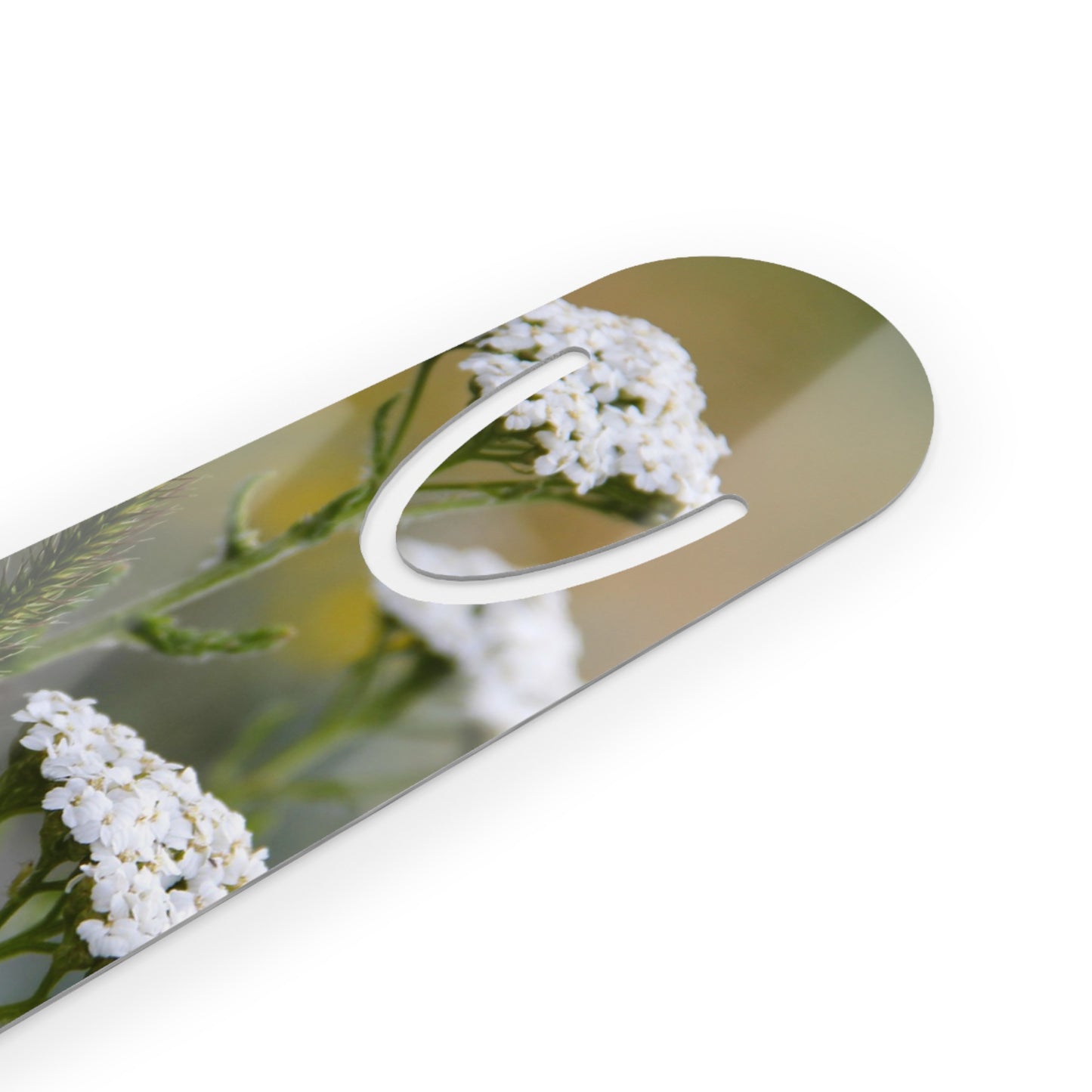 Floral Yarrow Bookmark — Nature Photo Metal Bookmark with White Loop Accent