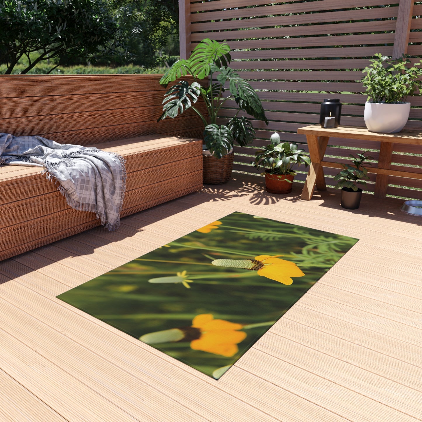 Yellow Wildflower Outdoor Rug — Floral Patio Mat for Porch & Garden