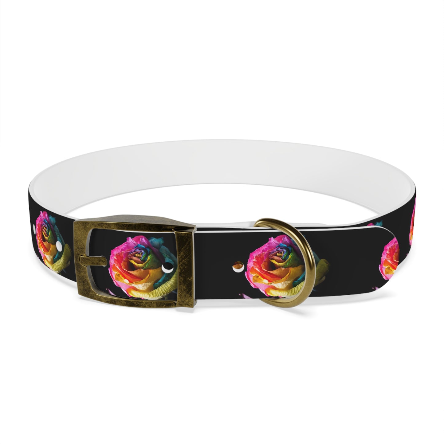 Rainbow Rose Dog Collar — Colorful Floral Pet Collar on Black